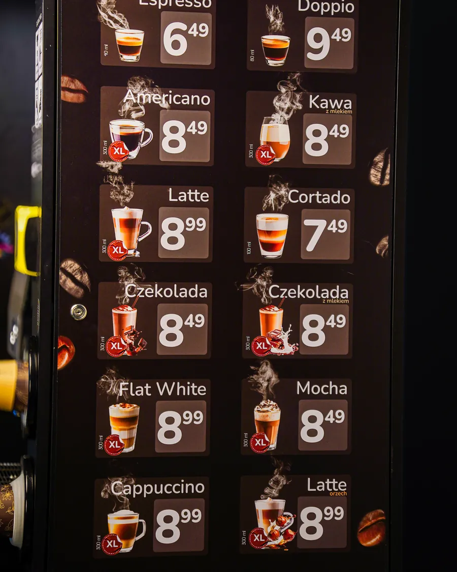 Menu i ceny napojów na module Na Kawkę